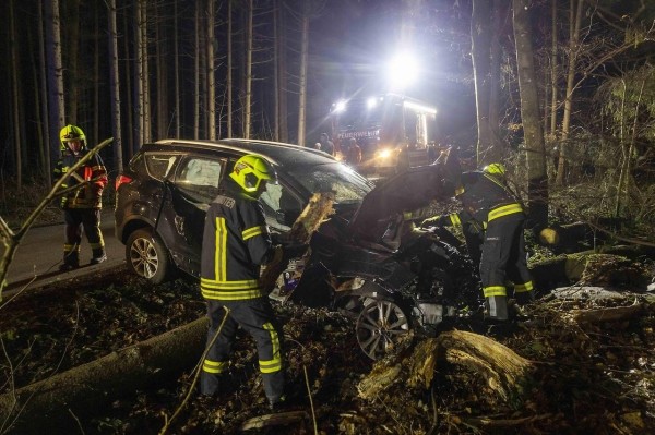 Австрийка чудом выжила за рулем компактвэна, который воткнулся в огромную ель